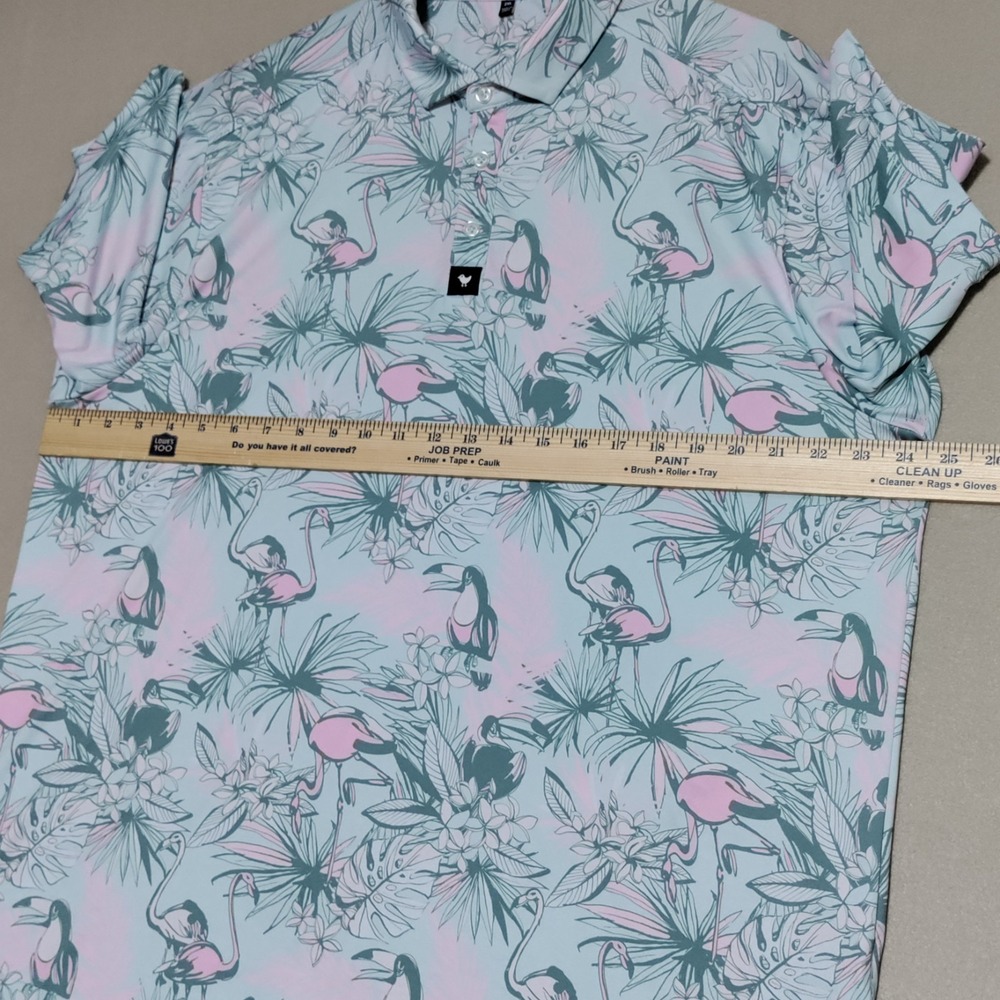 Bad Birdie Tropical Watch Golf Polo Mens 2XL Flamingo Toucan Hawaiian Pastel AOP - Picture 11 of 16